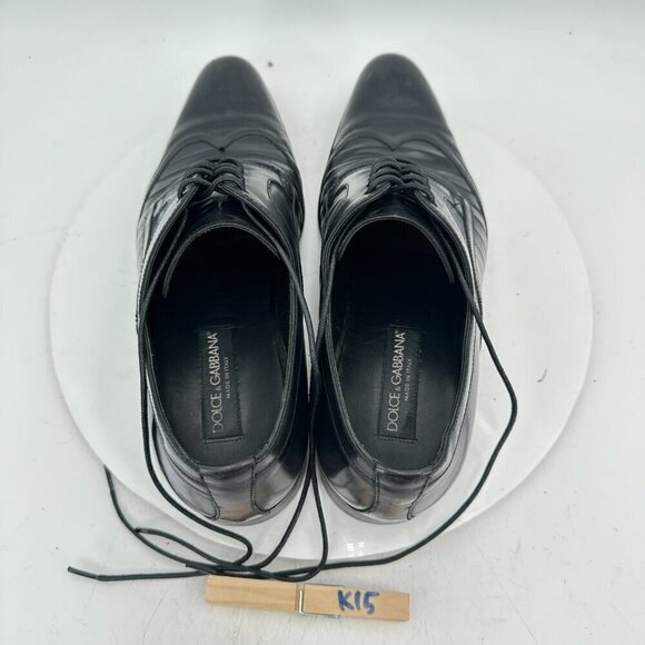 Dolce & Gabbana Men Size 8 Black Genuine Leather Lace Up Derby Dress Shoes